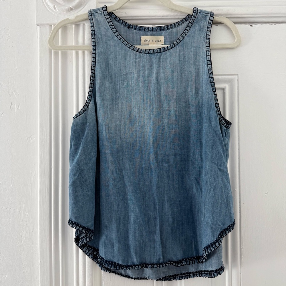 cloth & stone ombré washed blue denim-look tank with contrast trim - Size Small